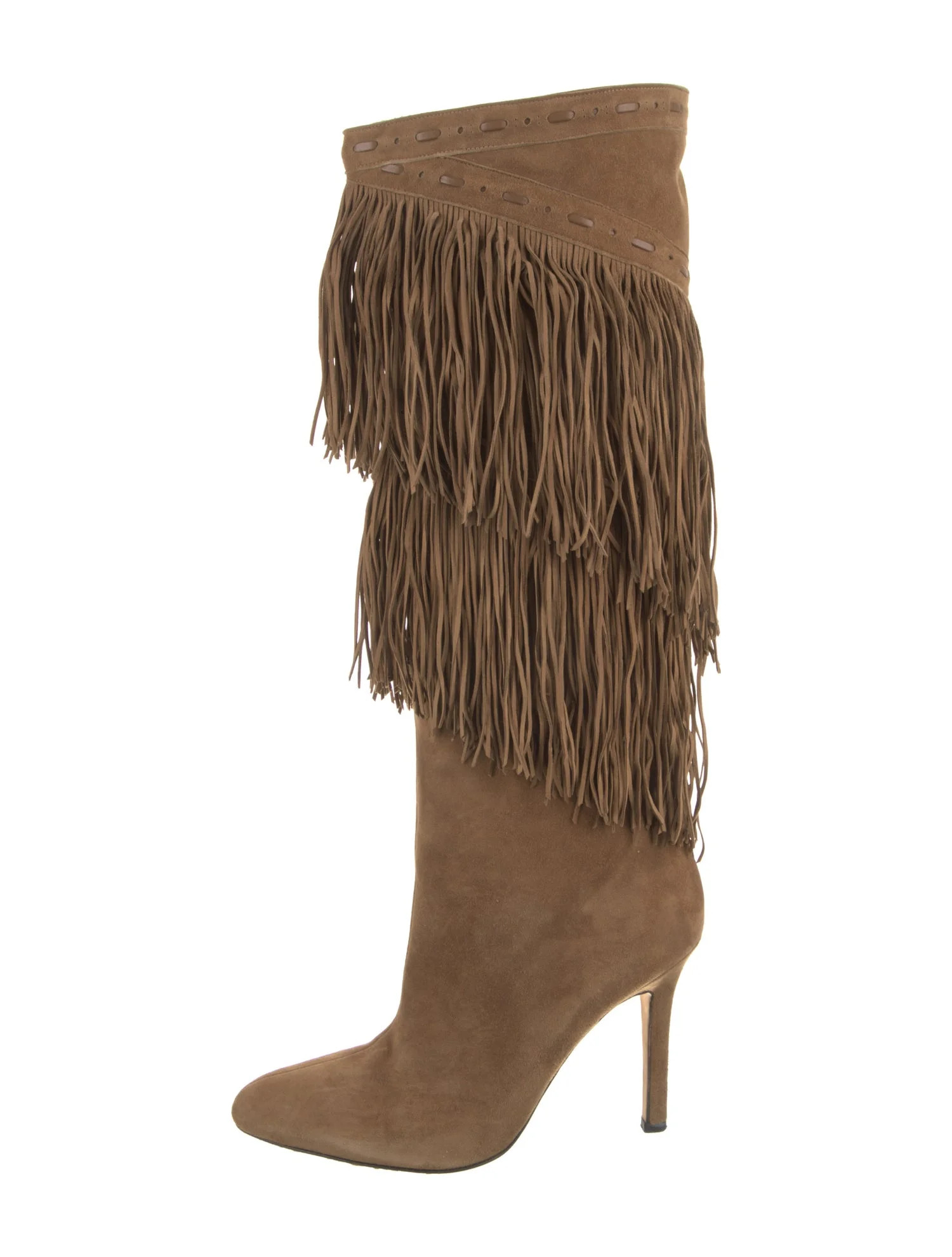 Suede Fringe Trim Accent Boots | The RealReal