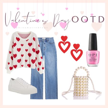 Valentine’s Day
Heart sweater 
Heart earrings 
Pearl handbag 
White sneakers 

#LTKstyletip #LTKfindsunder100 #LTKover40