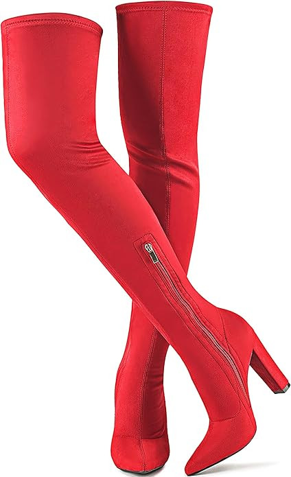 WSKEISP Women's Thigh High Boots Stretch Suede Over The Knee High Boot 4.13IN Chunky Heel Fall Wi... | Amazon (US)