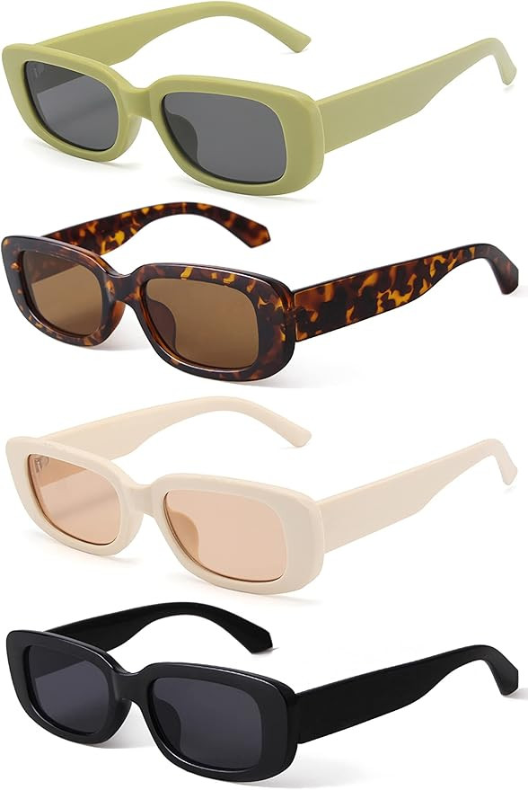 4 PACK Trendy Rectangle Sunglasses for Women Retro Small Square Sun Glasses UV 400 Protection Tra... | Amazon (US)