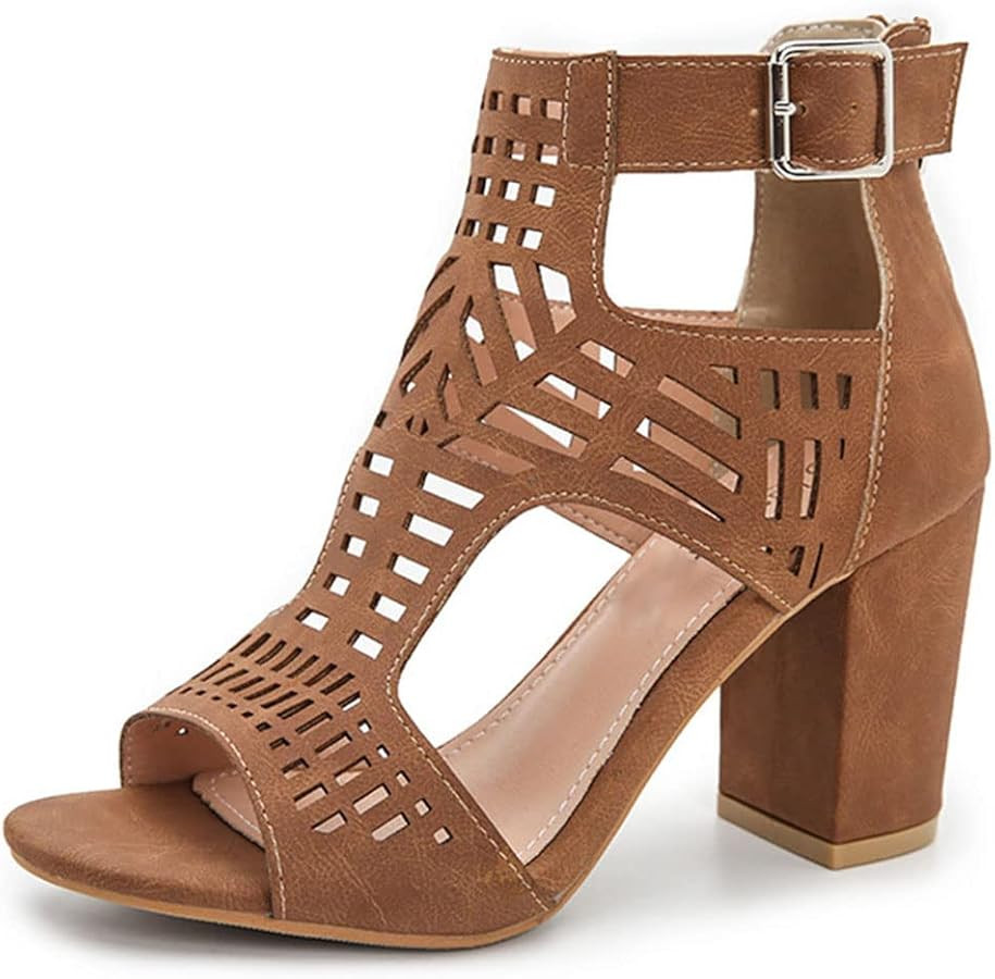 AOSPHIRAYLIAN Chunky Heeled Sandals for Womens Bohemian Cutout Open Toe Summer Block Heeled Party... | Amazon (US)