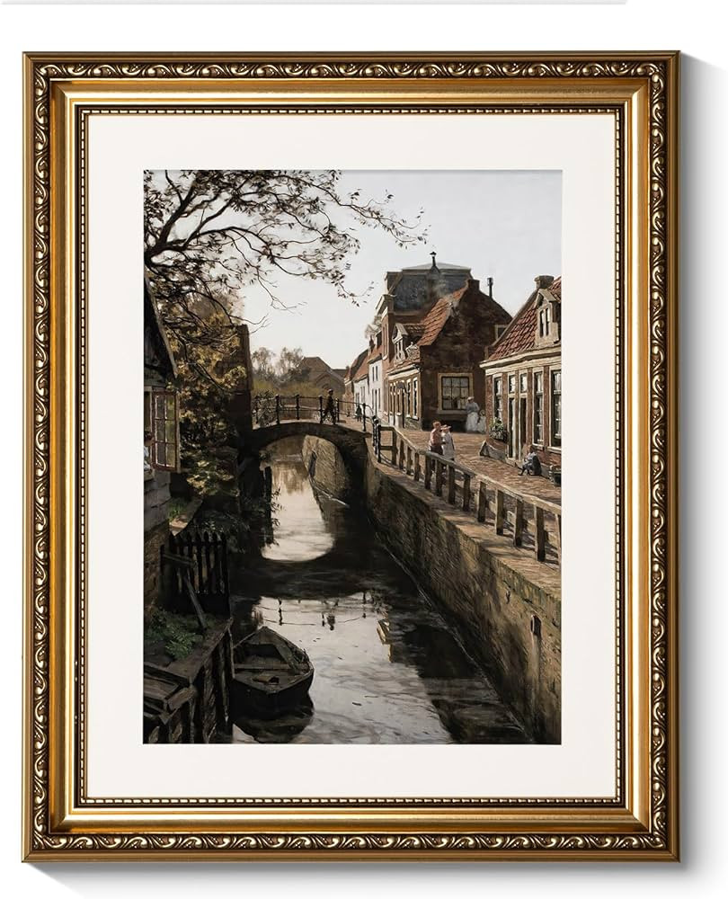 ARPEOTCY Vintage Gold Framed Country Wall Art, Bedroom Living Room Dutch Town Streets Picture Wal... | Amazon (US)