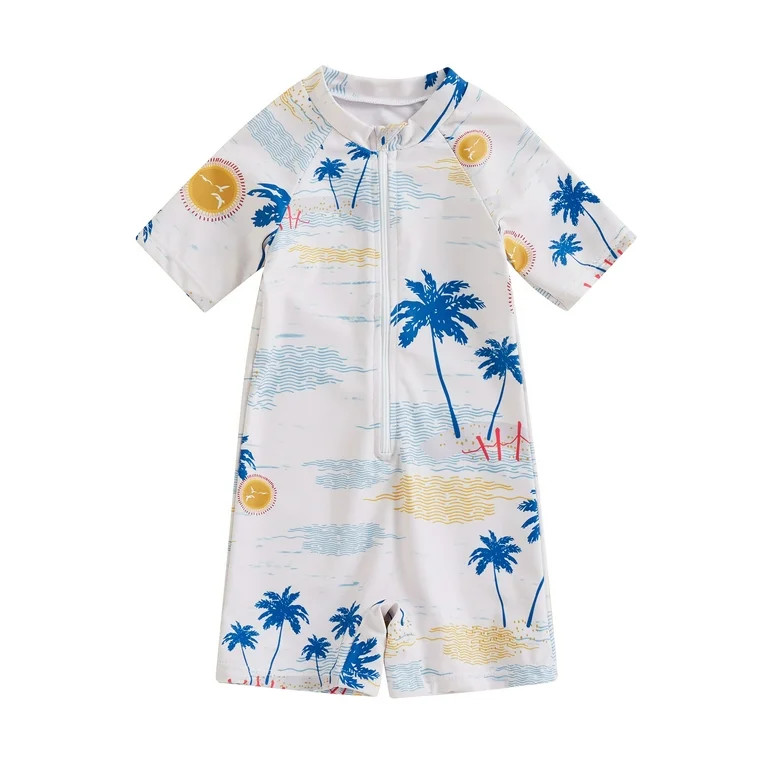 wybzd Baby Boy Girl Rashguard Swimsuit, Tree Print Short Sleeve Zip Swimwear | Walmart (US)
