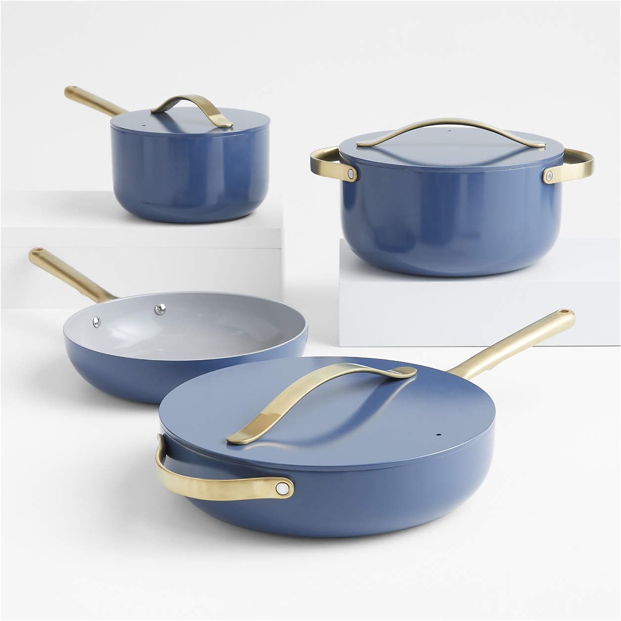 Caraway Home Rose Quartz 7-Piece Ceramic Non-Stick Cookware Set with Gold Hardware | Crate & Barr... | Crate & Barrel