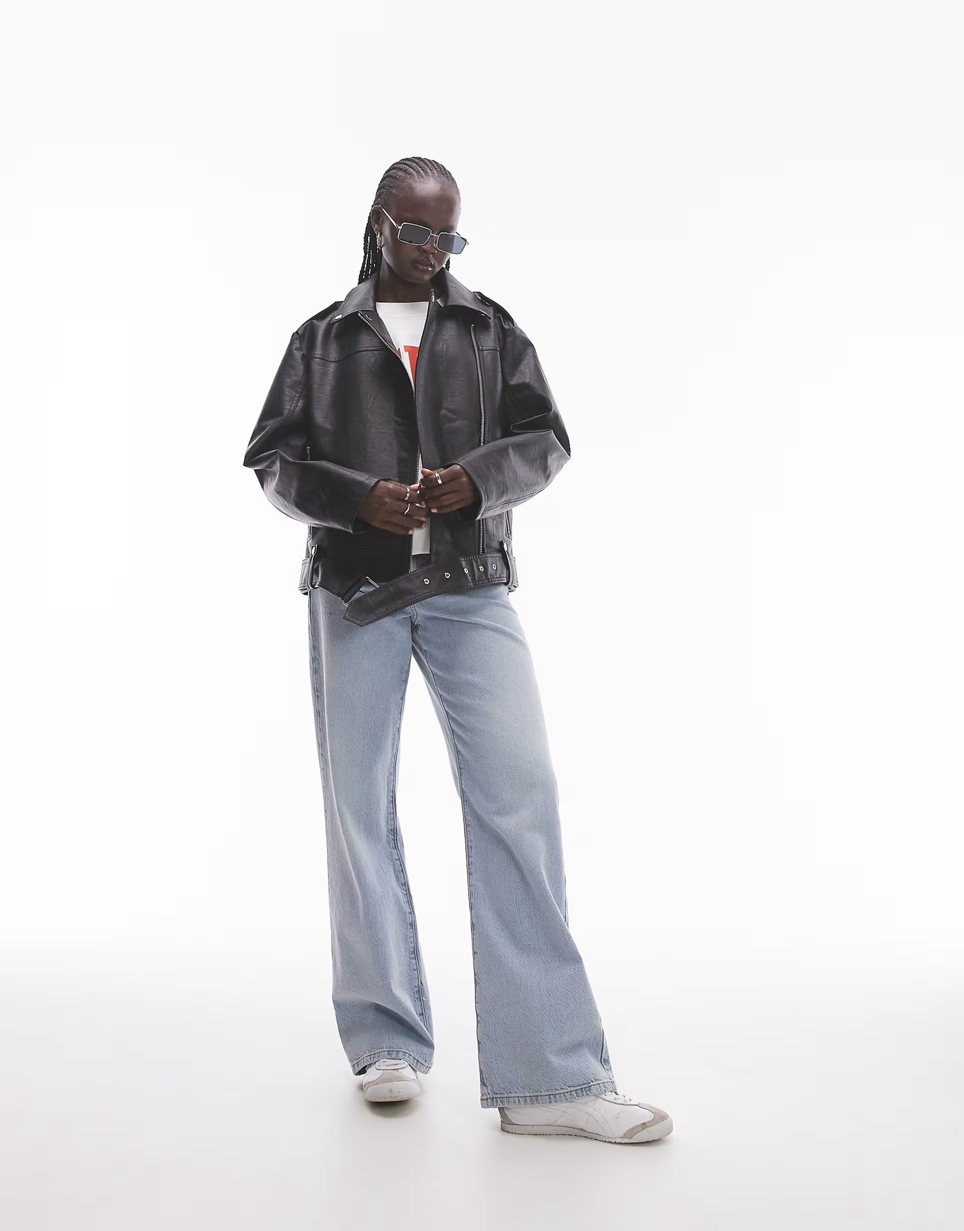 Topshop faux leather biker jacket in washed black | ASOS (Global)