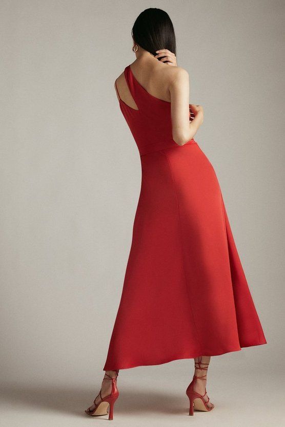 Satin One Shoulder Fluid Midi Dress | Karen Millen UK & IE