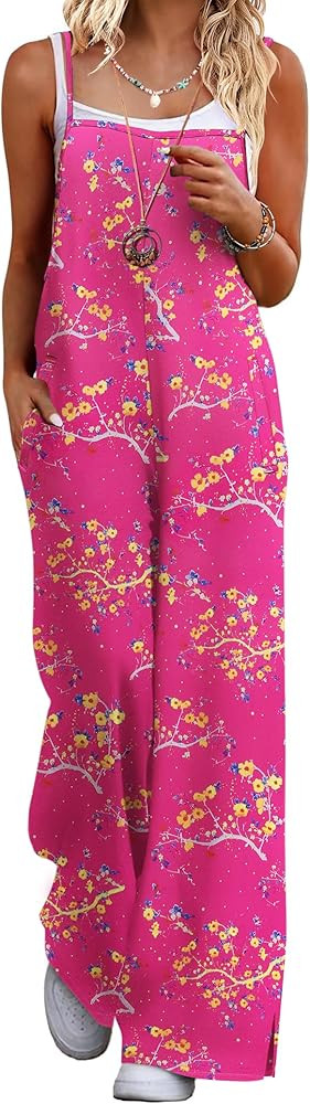Ekouaer Womens Causal Sleeveless Jumpsuits Summer Boho Wide Leg Floral Rompers Overalls with Pock... | Amazon (US)