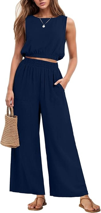 GRECERELLE Two Piece Sets for Women Sleeveless Crop Top Wide Leg Pants Sweat Set for Women Tracks... | Amazon (US)