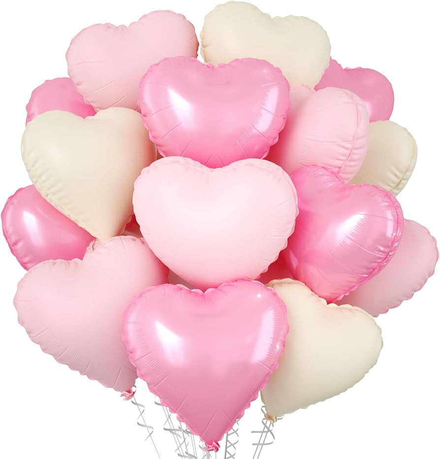 Pink Cream Beige Heart Balloons,15Pcs 18Inch Pink Sand White Heart Shaped Foil Ballons, Apricot H... | Amazon (US)