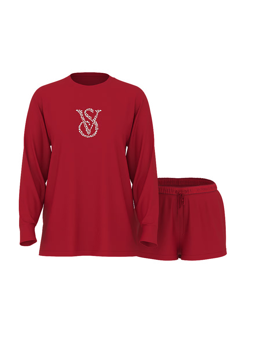 Buy 100% Cotton Shine Long-Sleeve Short Pajama Set, Red - Order Pajamas Sets online - Victoria's ... | Victoria's Secret (US / CA )