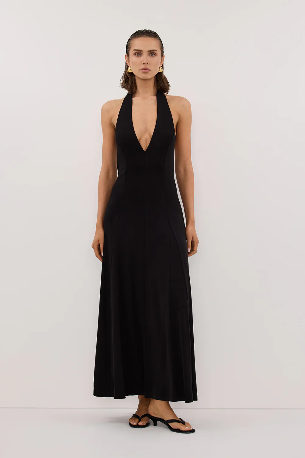 LYNN BLACK HALTER MIDI DRESS | DISSH