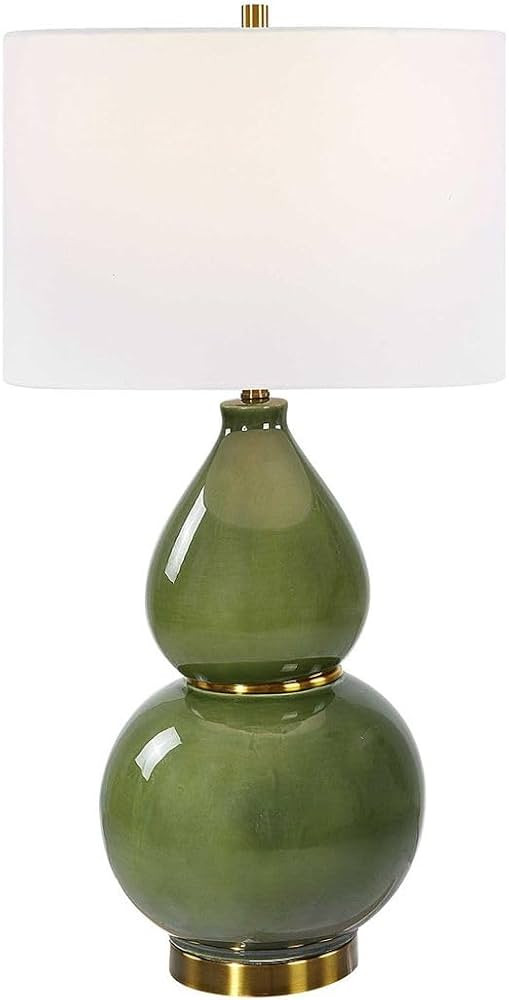 MY SWANKY HOME Elegant Gloss Moss Green Ceramic Gourd Shape Table Lamp 31 in Brass Gold Classic | Amazon (US)