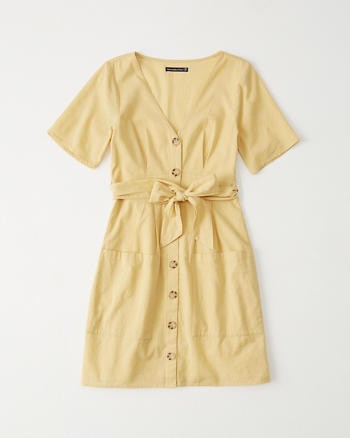 Button-Up Tie-Front Dress | Abercrombie & Fitch US & UK