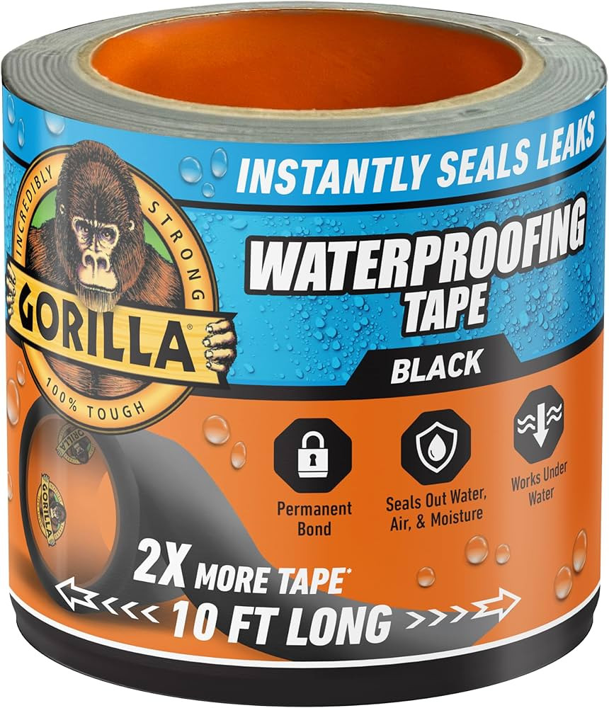 Gorilla Waterproof Patch & Seal Tape, Black Tape, 4" x 10' (Pack of 1) - Permanent Weather Resist... | Amazon (US)