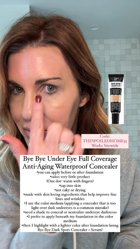 Bye Bye Under Eye Full Coverage Anti-Aging Waterproof Concealer is my absolute favorite and currently on sale 50% off! Our code THESPOILEDHOME35 saves 35% on most everything else (I will link my other must haves). I use the color medium in the concealer and apply before my foundation to conceal and neutralize my dark circles. After applying foundation (in color medium), I apply the Bye Bye Dark Spots Concealer + Serum in Light Neutral. 

Follow my shop @thespoiledhome on the @shop.LTK app to shop this post and get my exclusive app-only content!


#LTKsalealert #LTKover40 #LTKCyberWeek