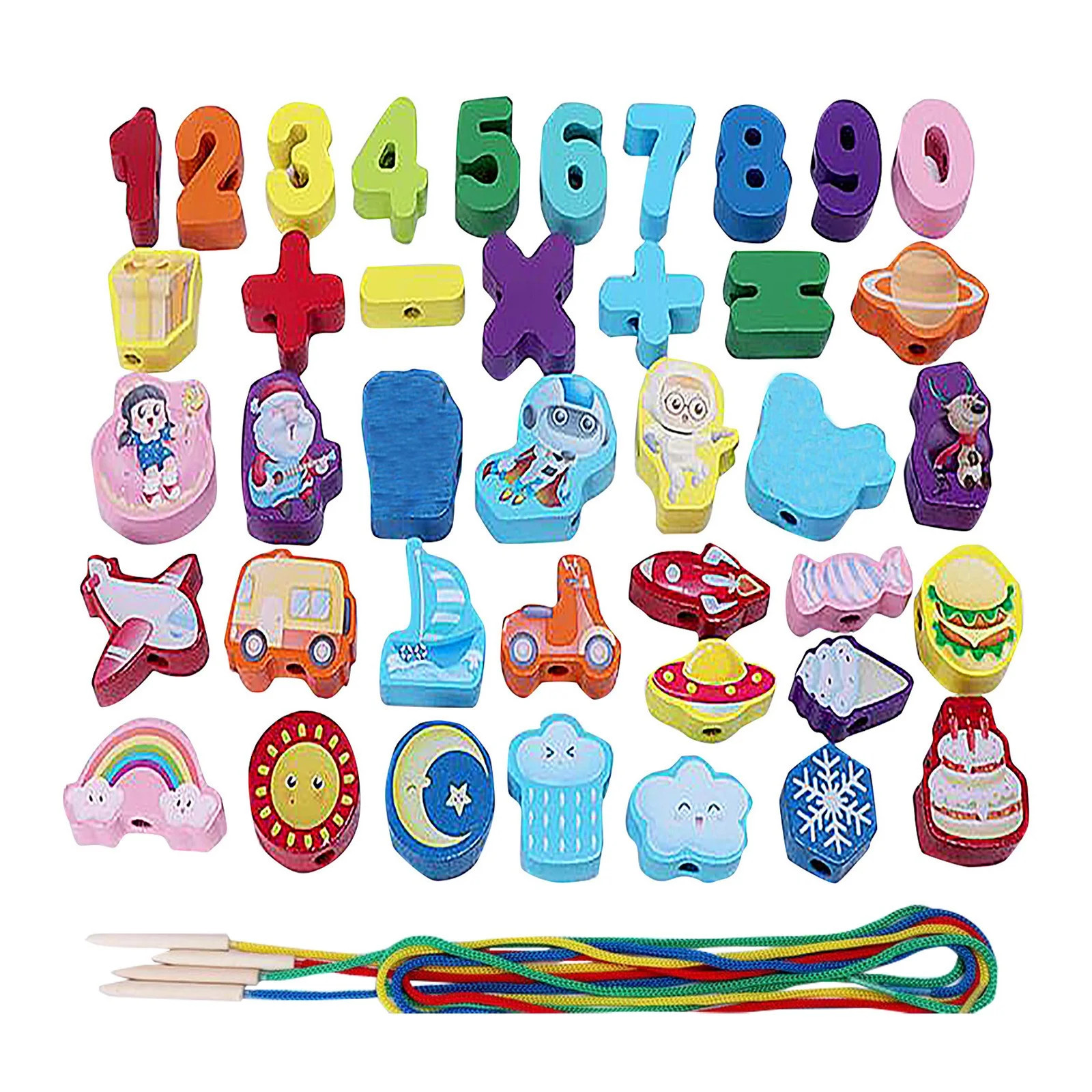 40PC Wooden Beads Threading Kit for Kids, Educational Activity Blocks, Learning Toy Set for Toddl... | Walmart (US)