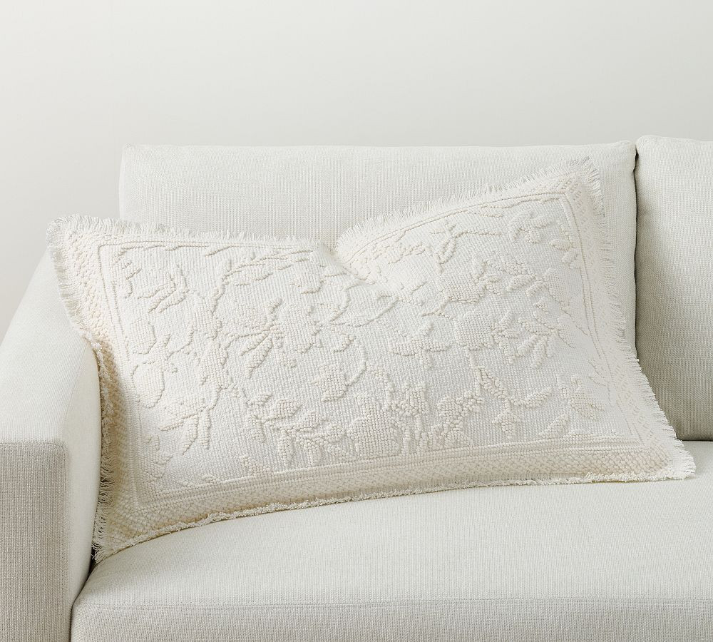 Marigold Fringe Lumbar Pillow, 20 x 30"", Ivory | Pottery Barn (US)
