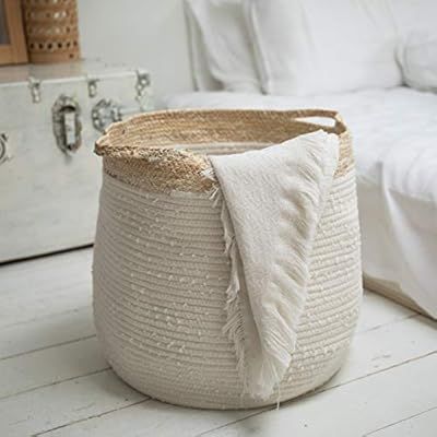 Rope Basket Woven Storage Basket - Laundry Basket Large 17.3x 15 x 14.1 Inches Cotton Blanket Org... | Amazon (US)