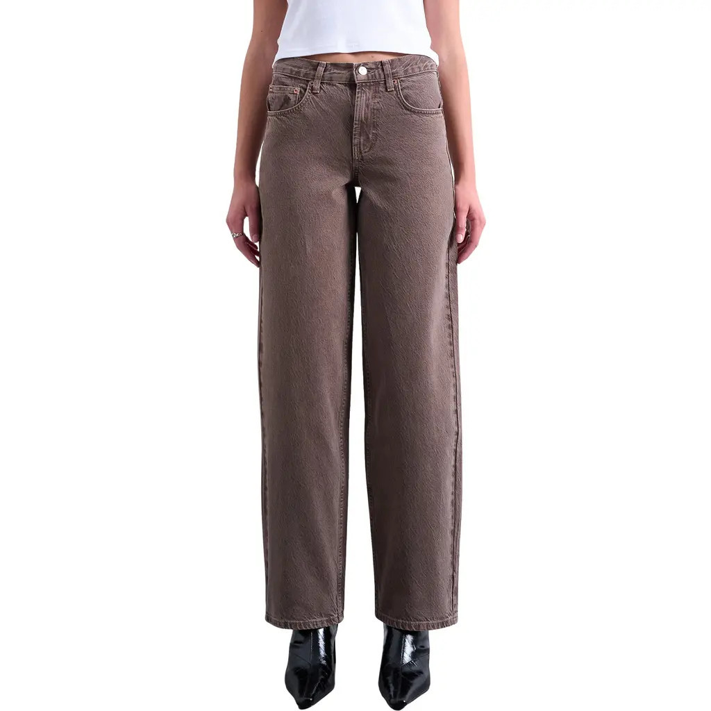 Topshop Cinch Low Rise Relaxed Jeans in Brown at Nordstrom, Size 30 Tall | Nordstrom
