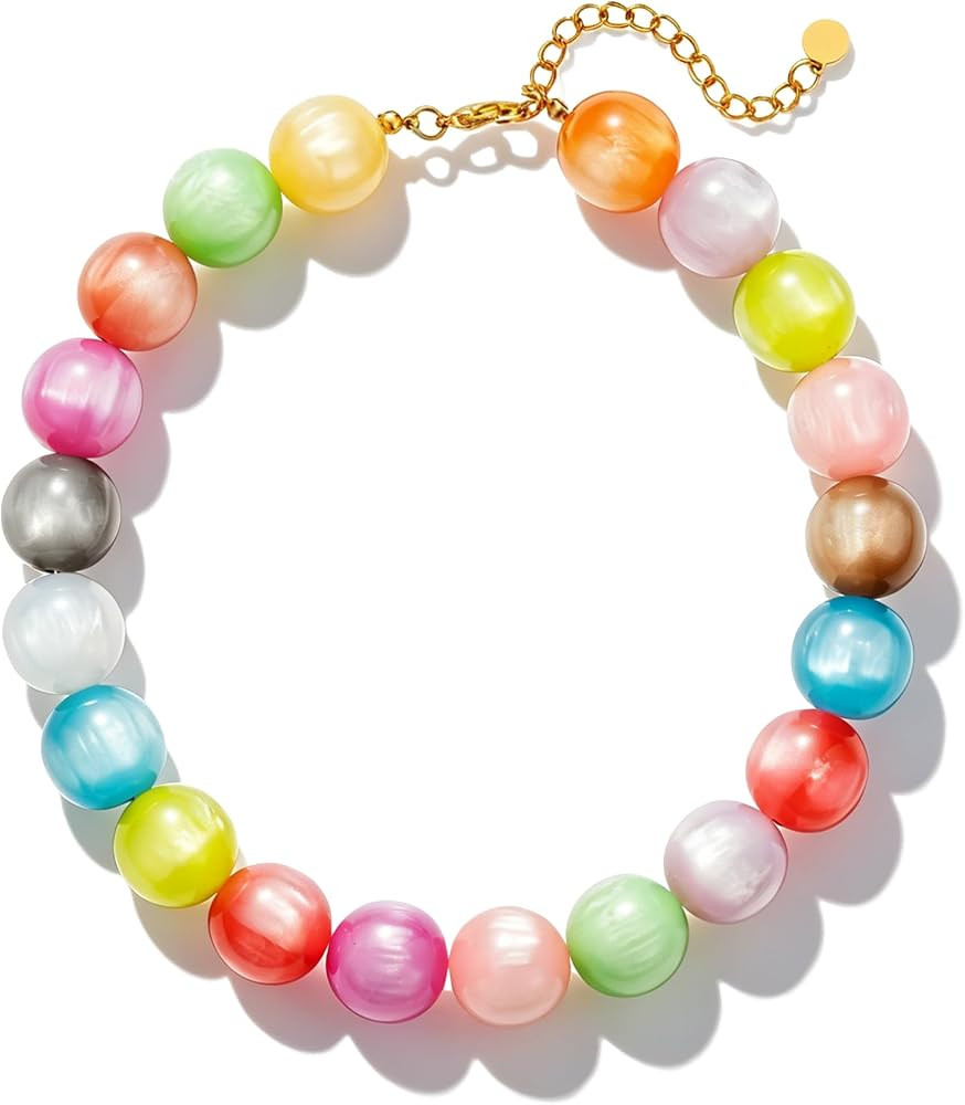 Beaded Necklace for Women Boho Chunky Large Round Beaded Statement Choker Trendy Adjustable Resin... | Amazon (US)