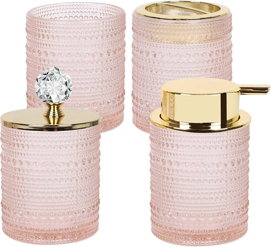 FEILANDUO Bathroom Accessories Set,4Pcs Glass Bathroom Accessories,Vanity Bathroom Decor, Soap Di... | Amazon (UK)