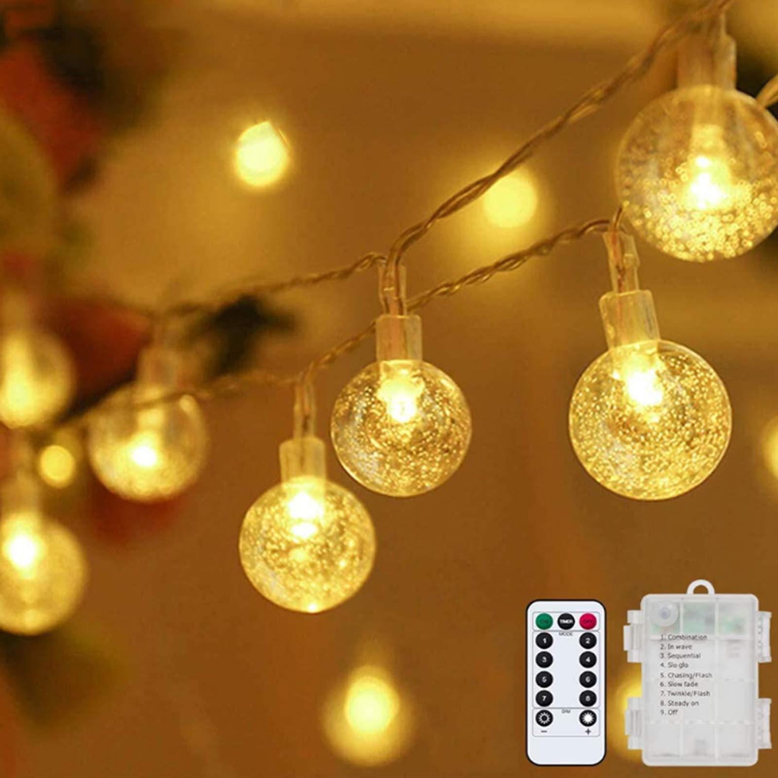 Metaku Globe String Lights Fairy Lights Battery Operated 16.4ft 50LED String Lights with Remote W... | Amazon (US)