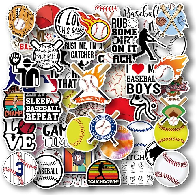 AOWDIAO 50 Pieces Baseball Stickers, Baseball Vinyl Stickers for Water Bottle, Helmet, Laptop, Ph... | Amazon (US)