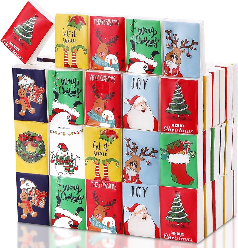 Spiareal 100 Pcs Holiday Christmas Pocket Facial Tissues Pocket Sized Travel Facial Tissue for Ch... | Amazon (US)