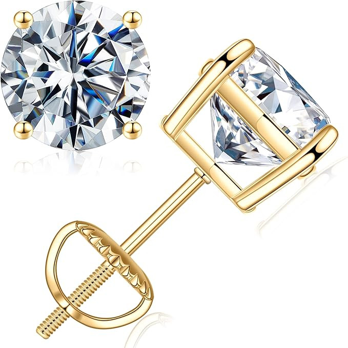 Valentines Day Gifts Round Moissanite Screw Back Earrings for Women, D Color VVS1 Clarity Lab Cre... | Amazon (US)