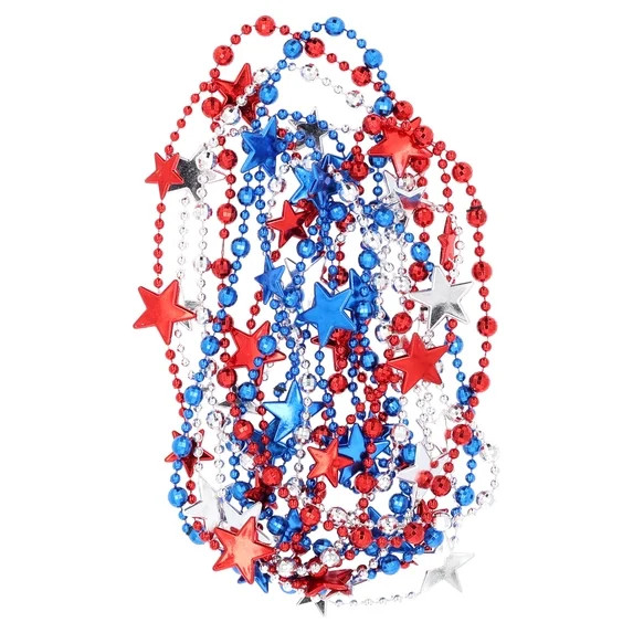 Star Beaded Necklaces, Red/White/Blue, 6 Count, Patriotic by Way To Celebrate | Walmart (US)