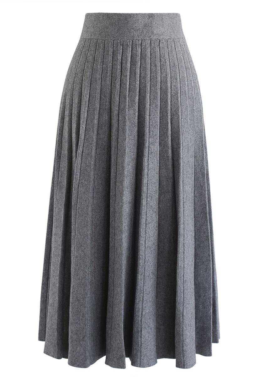 Parallel A-Line Knit Midi Skirt in Grey | Chicwish