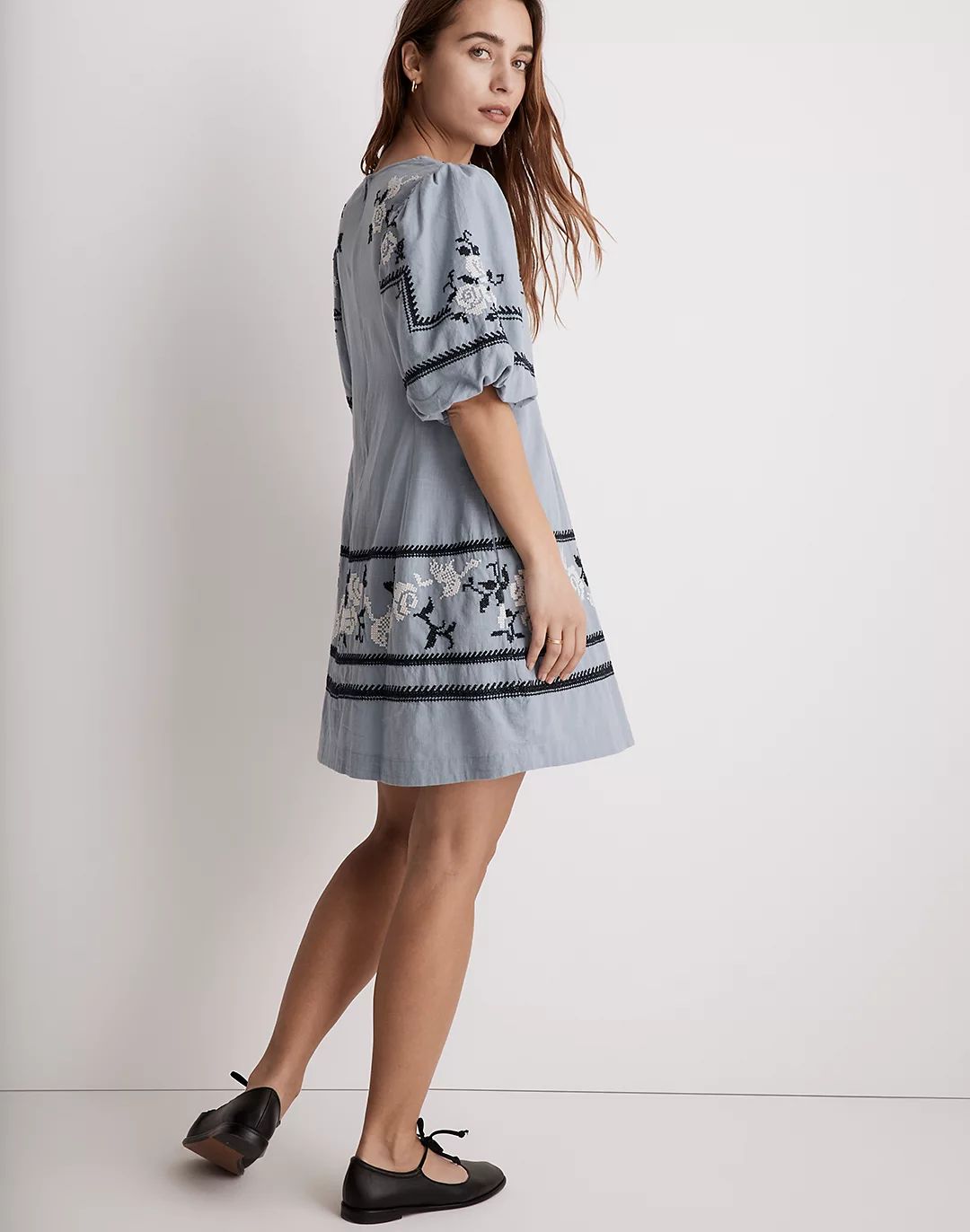 Embroidered Foldover V-Neck Mini Dress | Madewell