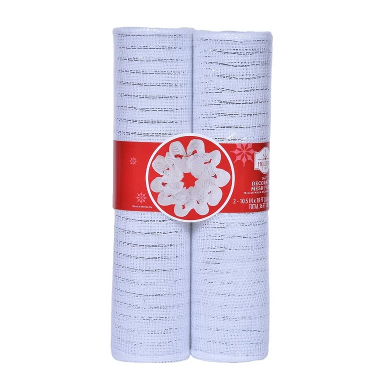 White Christmas Decorative Mesh Fabric, 10.5" x 18', 2 Count, by Holiday Time | Walmart (US)