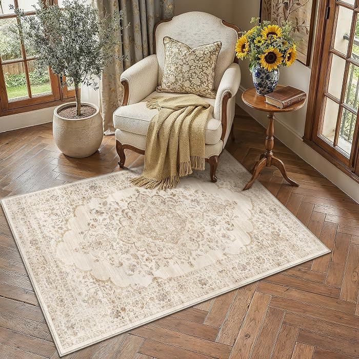 4x6 Beige Washable Neutral Area Rug Living Room | Amazon (US)