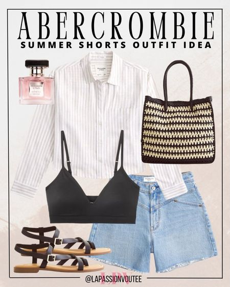 Effortless summer style begins with denim shorts and a linen-blend cropped shirt, perfect for warm days ahead. Layer with a bralette for a touch of allure and finish with your favorite perfume. Complete the look with a straw tote bag and strappy sandals for a laid-back yet chic ensemble. ☀️ 

#LTKsalealert #LTKSeasonal #LTKstyletip