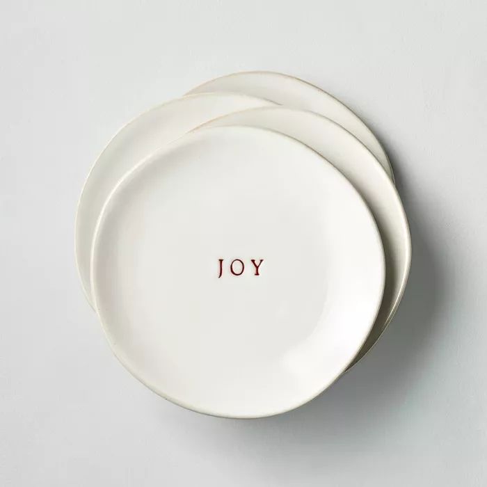 4pk 'Joy' Stoneware Appetizer Plate Set Red/Sour Cream - Hearth & Hand™ with Magnolia | Target