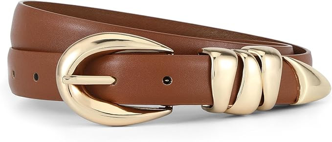 HOTWILL Women Skinny Belt for Jeans Dress Pants Ladies Fashion Faux Leather Waist Belt with Gold ... | Amazon (US)