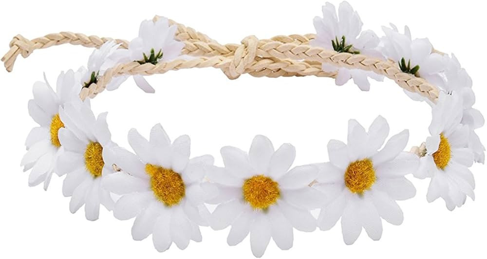 Floral Fall Boho Sunflower Crown Hippies Daisy Hair Wreath Bridal Headpiece Photo Props DY-01 (Wh... | Amazon (US)