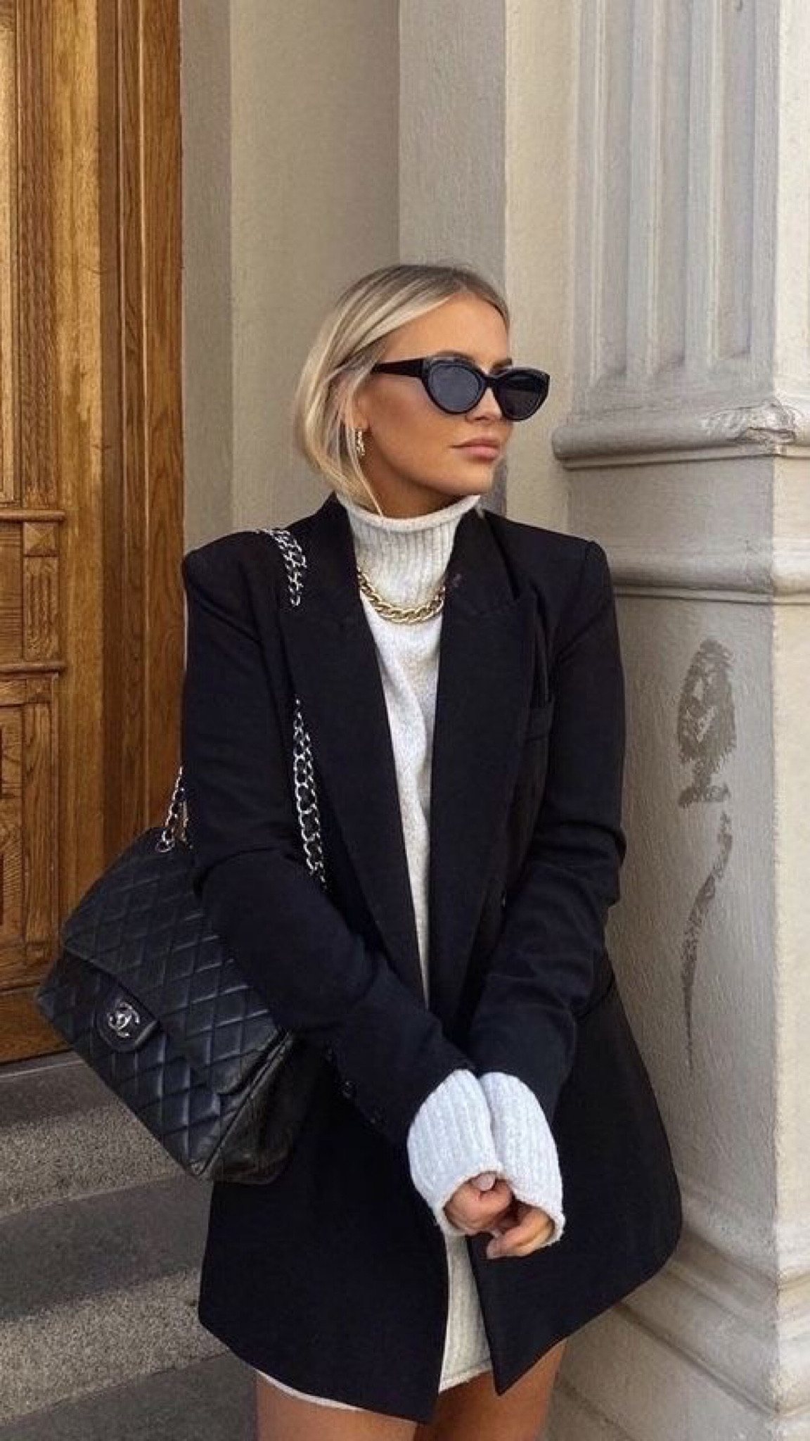 Oversized blazer with a white turtle neck sweater dress 

#LTKstyletip #LTKSeasonal #LTKSpringSale