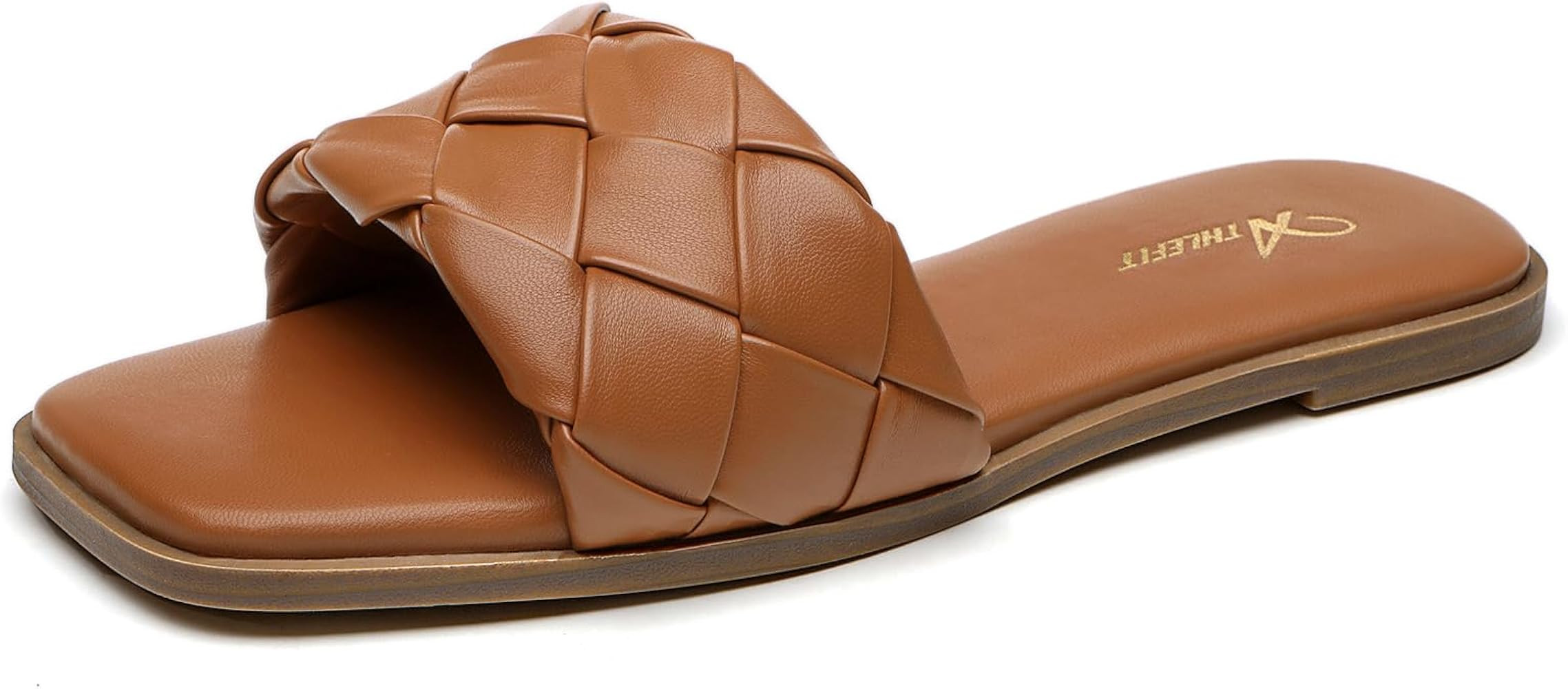 Athlefit Women's Braided Flat Sandals Square Open Toe Woven Slip On Slide Sandals | Amazon (US)