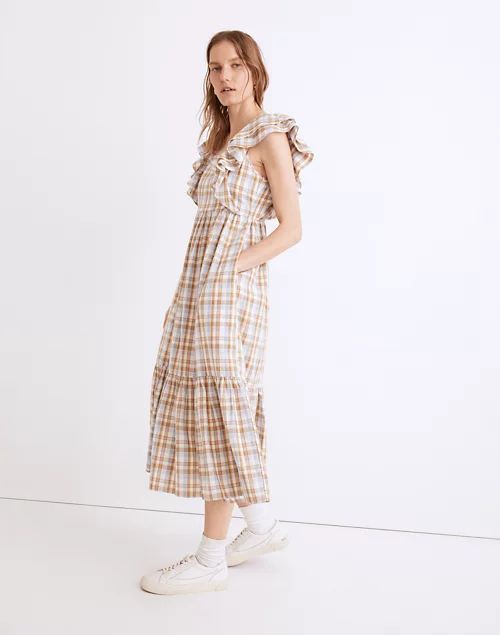 Ruffle-Sleeve Tiered Midi Dress in Plaid | Madewell