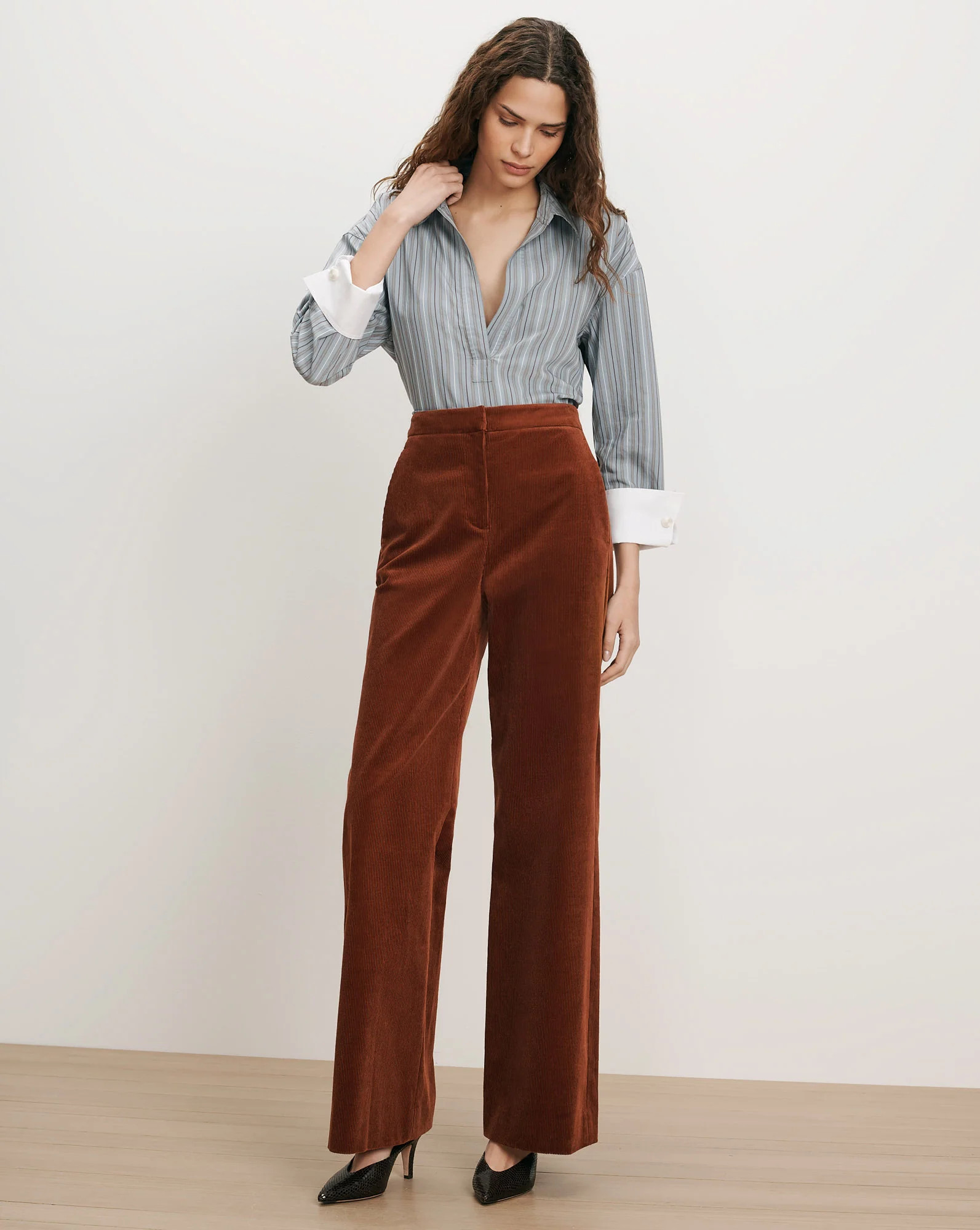 Holt Corduroy Wide-Leg Pant in Rust Red | Veronica Beard | Veronica Beard