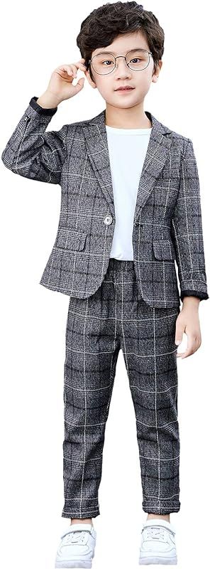 Boys Plaid Blazer Pants Set Casual Suit Classic Kids 2 Piece Sport Coats Outfits | Amazon (US)