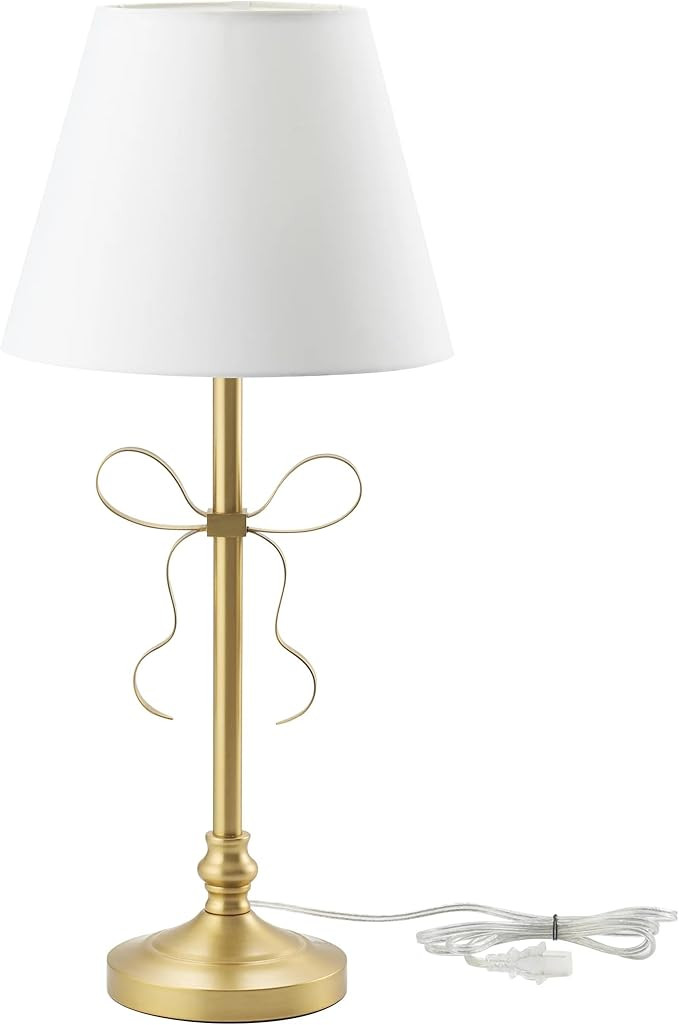 Gold Metal Bow Table Lamp 24" Modern Farmhouse Style Polyester Shade Small Space Lighting | Amazon (US)