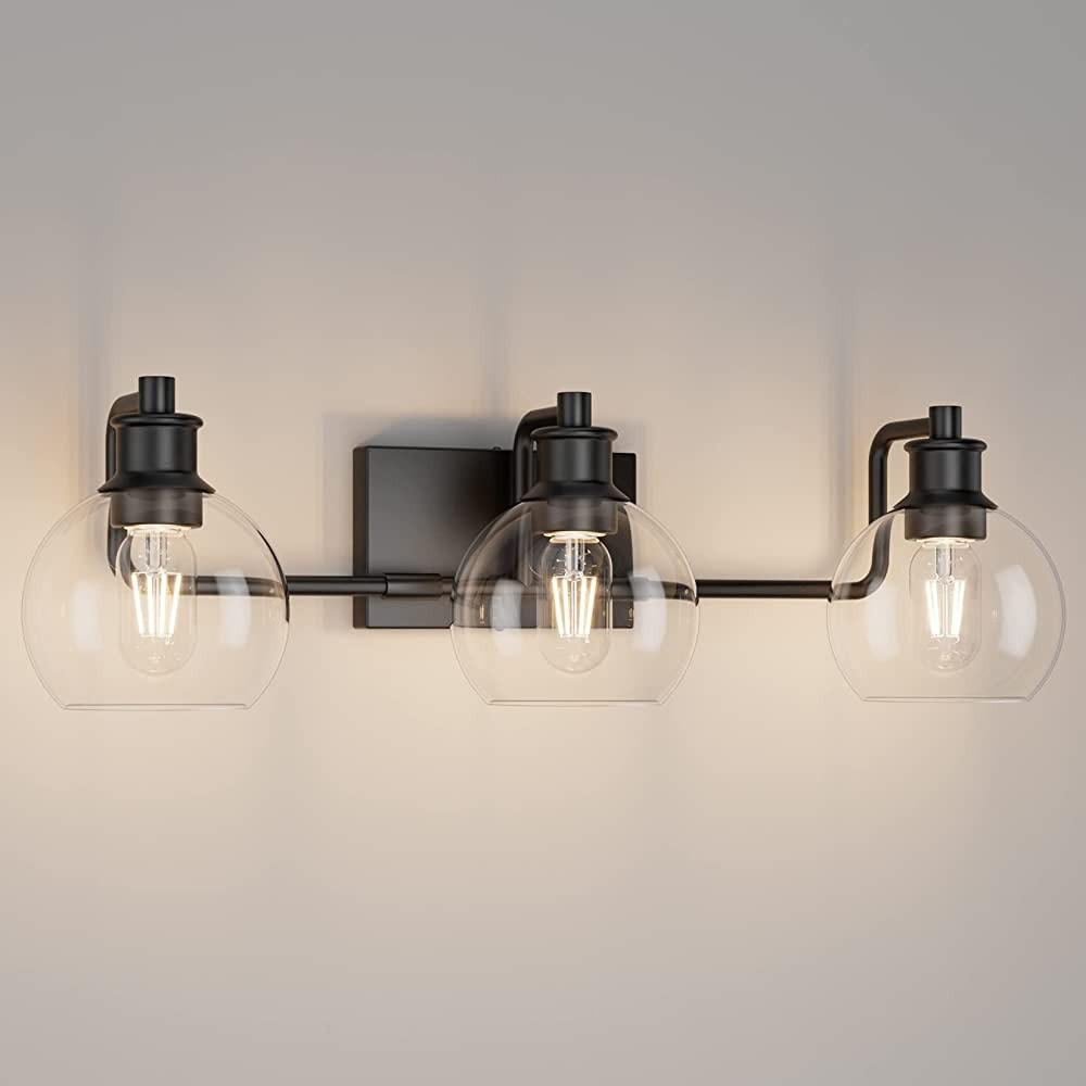 Tipace Black Vintage Bathroom Vanity Light Fixtures Over Mirror Glass Globe 3 Lights Industrial V... | Amazon (US)