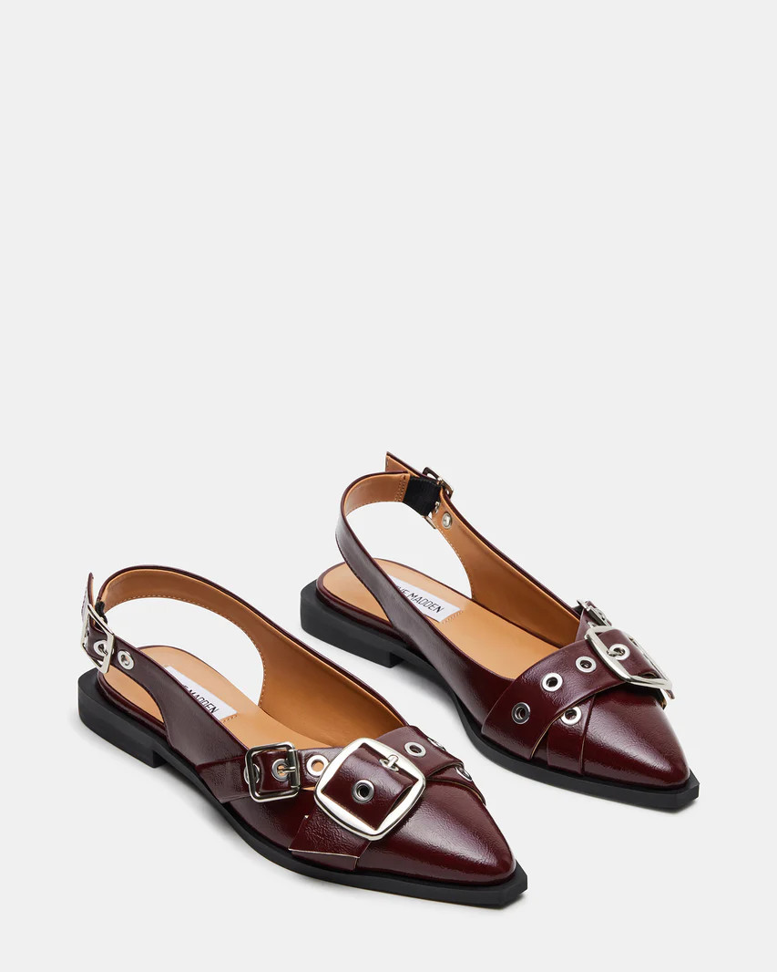 GUTZY Burgundy Patent Pointed Toe Slingback Flat | Women's Flats | Steve Madden (US)