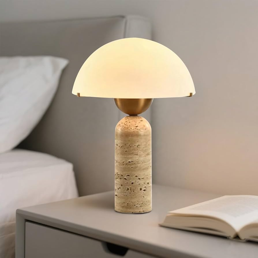 rzoizwko White Dome Table Lamp with Frosted Glass Shade, Mid-Century Modern Natural Stone Base De... | Amazon (US)