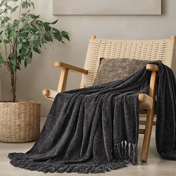 Soft Chenille Throw Blanket for Couch, Cozy Plush Fuzzy Decorative Chenille Knit Throw Blanket wi... | Amazon (US)