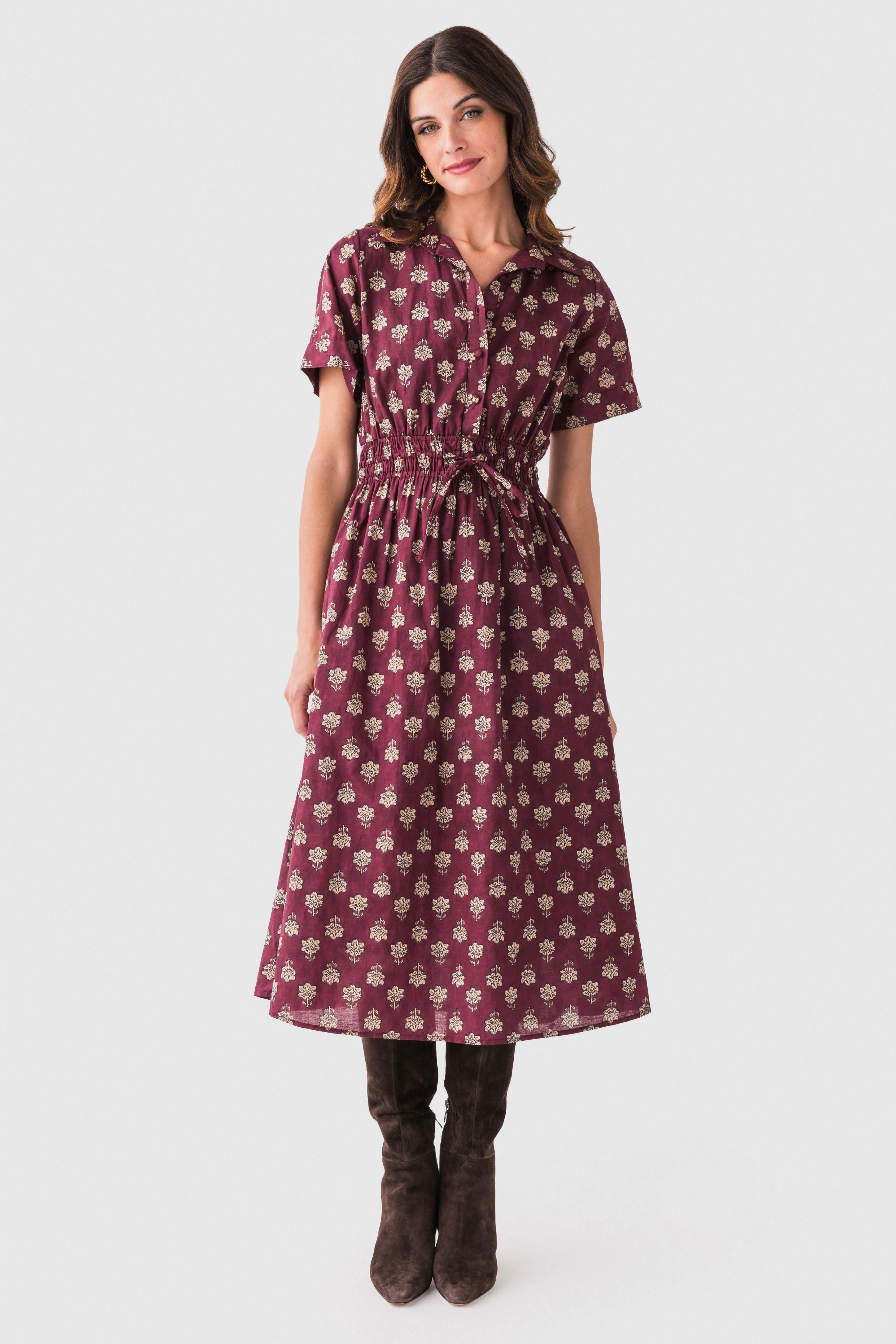 THML Block Print Collared Tie Waist Midi Dress | Social Threads
