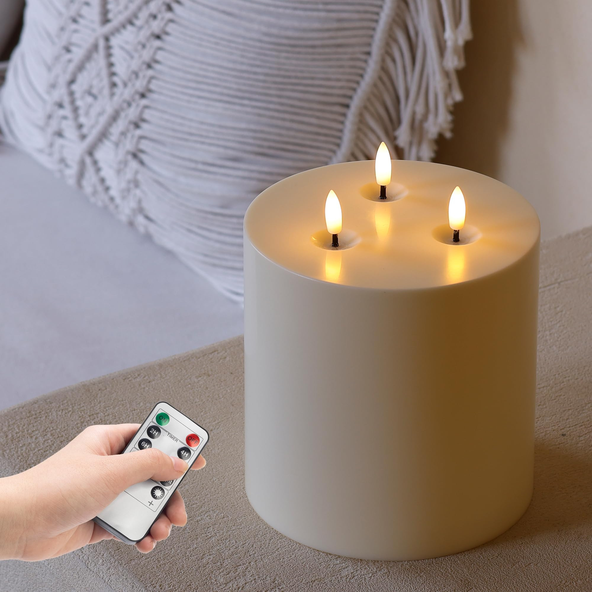 6" x 6" Extra Large Outdoor Waterproof Flameless Candle with 3 Wick, Ivory Plastic Battery Operat... | Amazon (CA)